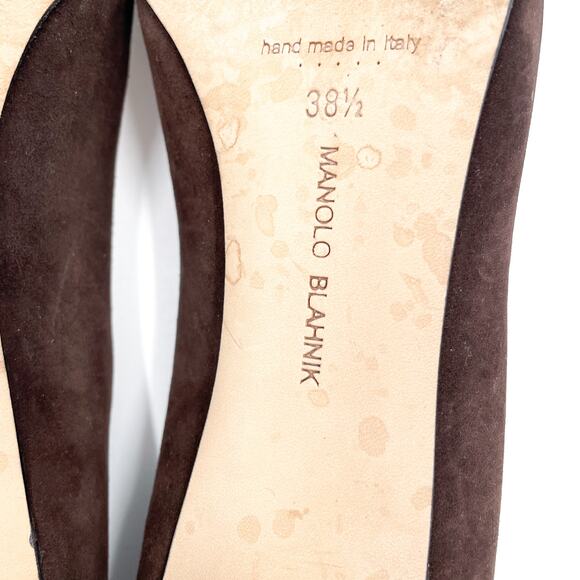 Manolo Blahnik Okkatopla Pumps Brown Suede Slip On Low Block Heel Sz 38.5 / 8.5 - Picture 10 of 10